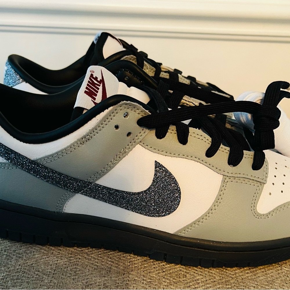 Nike Gray and White Sneakers with Glitter Swoosh